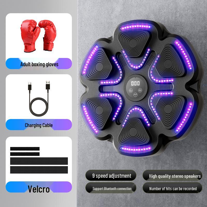 Bluetooth Smart Music Boxing Target Wall with Light-up Features and Gloves for Stress Relief and Fitness