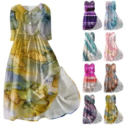 Abito da donna con cinturino a maniche a 3/4 con colletto ribaltabile stampato alla moda