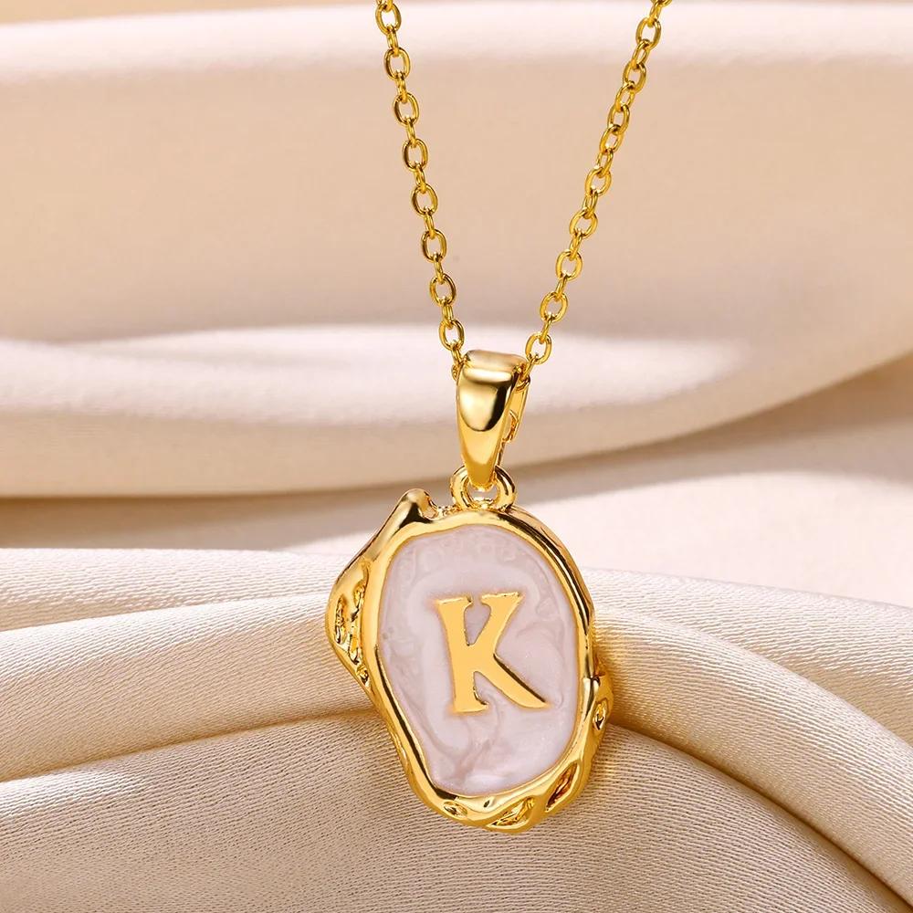 Y2K Metal Drip Oil 26 Letter Necklaces for Women Men Alphabet A-Z Initials Pendant Necklace Aesthetic Jewelry Gift