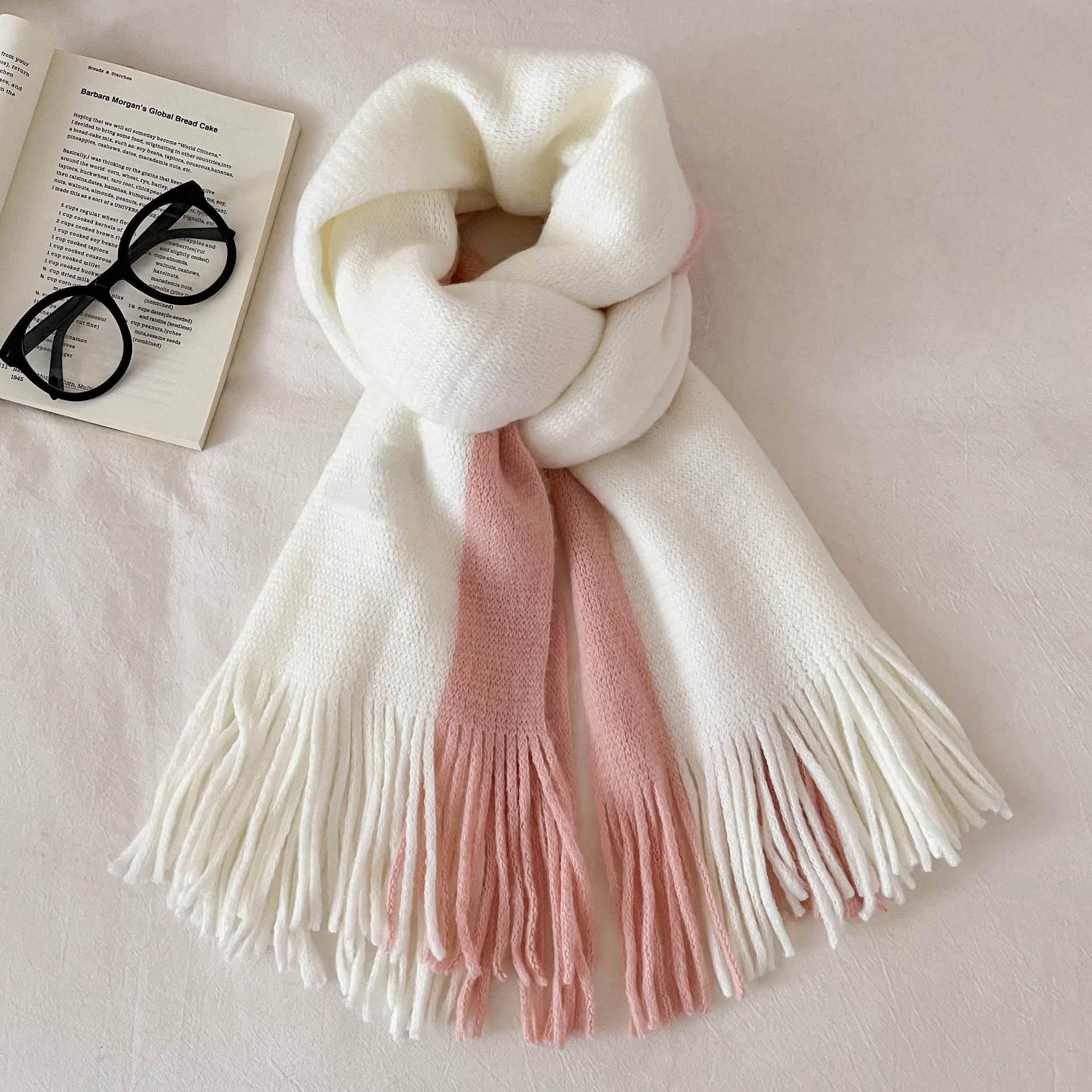 

Женский модный шарф с кисточками 2024 года: Теплый, красочный аксессуар на осень/зиму 200*40cm розовый