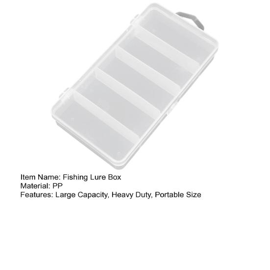 5-Compartment Fishing Lure Box, Soft Hard Bait Hook Fishing Accessory Organizer Case, Clear Visible Plastic Fishing Tackle Storage Container