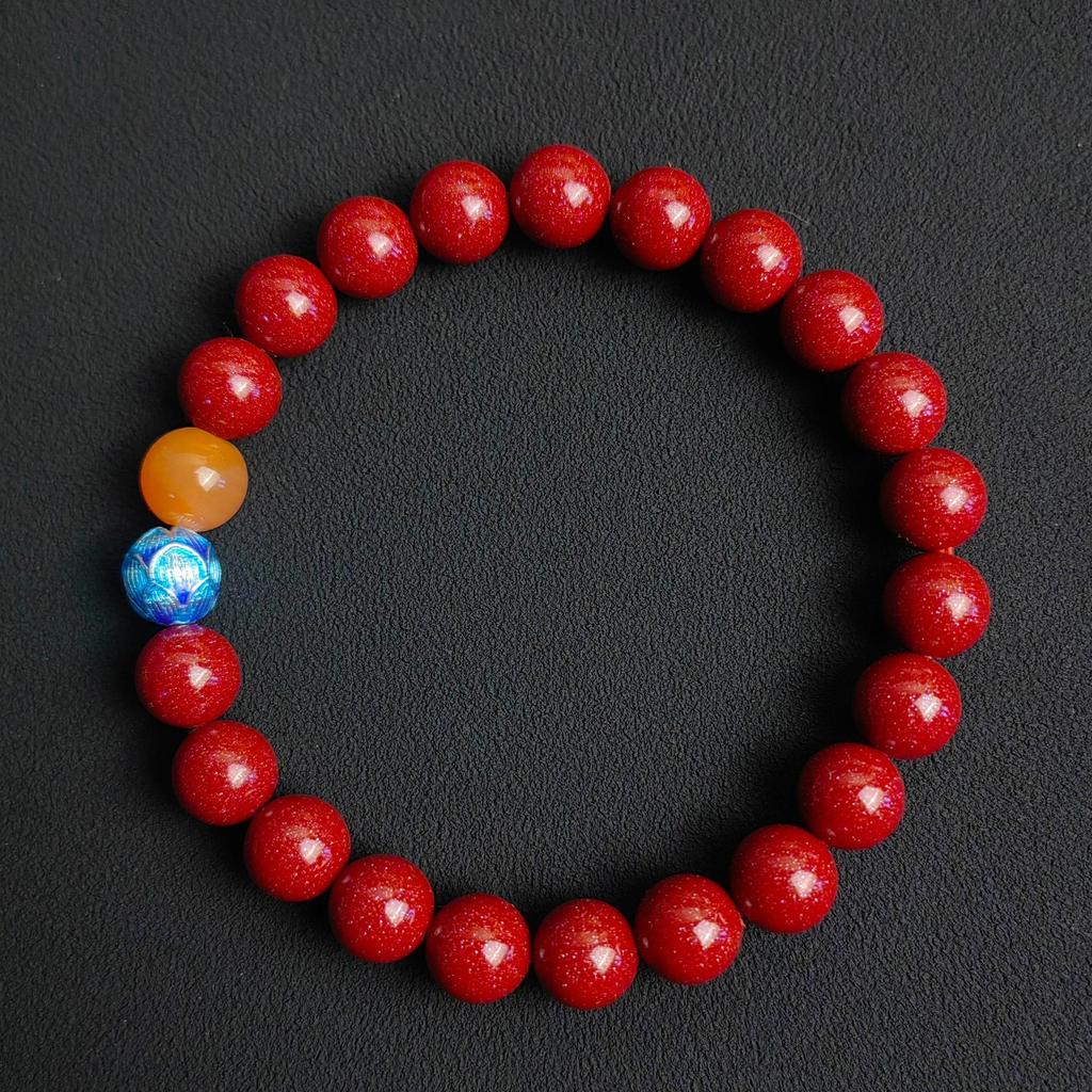 Tri-Color Lotus Bracelet with Faceted Beads: Purple Gold Sand, Cinnabar, Red, Orange, Blue for Women