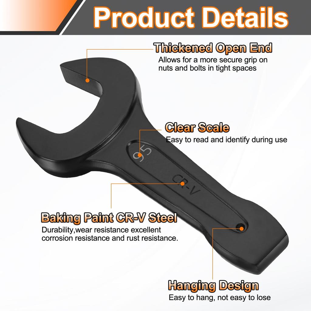 uxcell Striking Metric for and Automotive Repairs Open-End Wrench, 95mm, CR-V Steel, Single-Ended, U-Head Wrench, Baking, Painting,