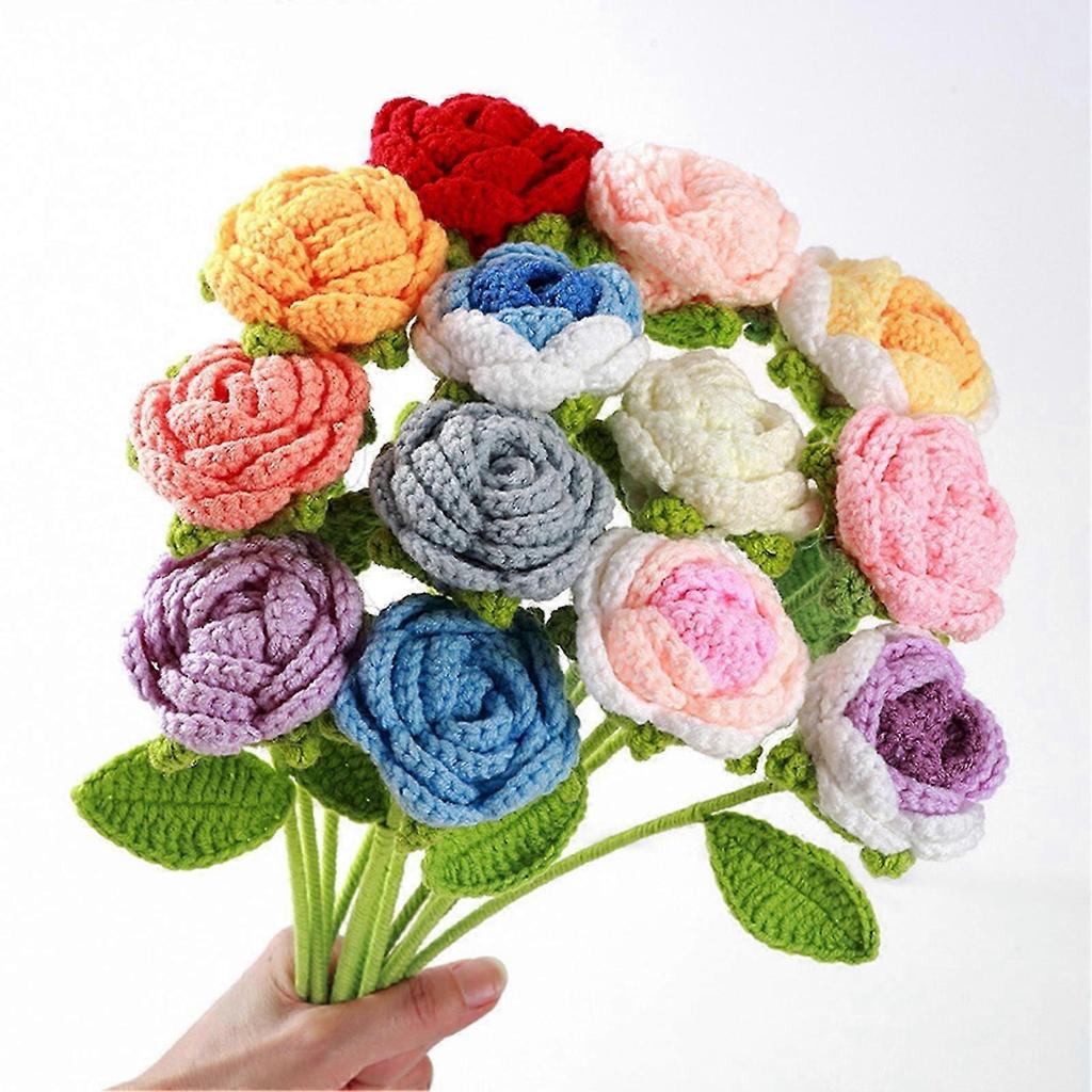 Braided Rose Handmade Crochet Flower Beautiful Long-lasting Yarn Crochet Rose Flower for Home Decoration Jikaix