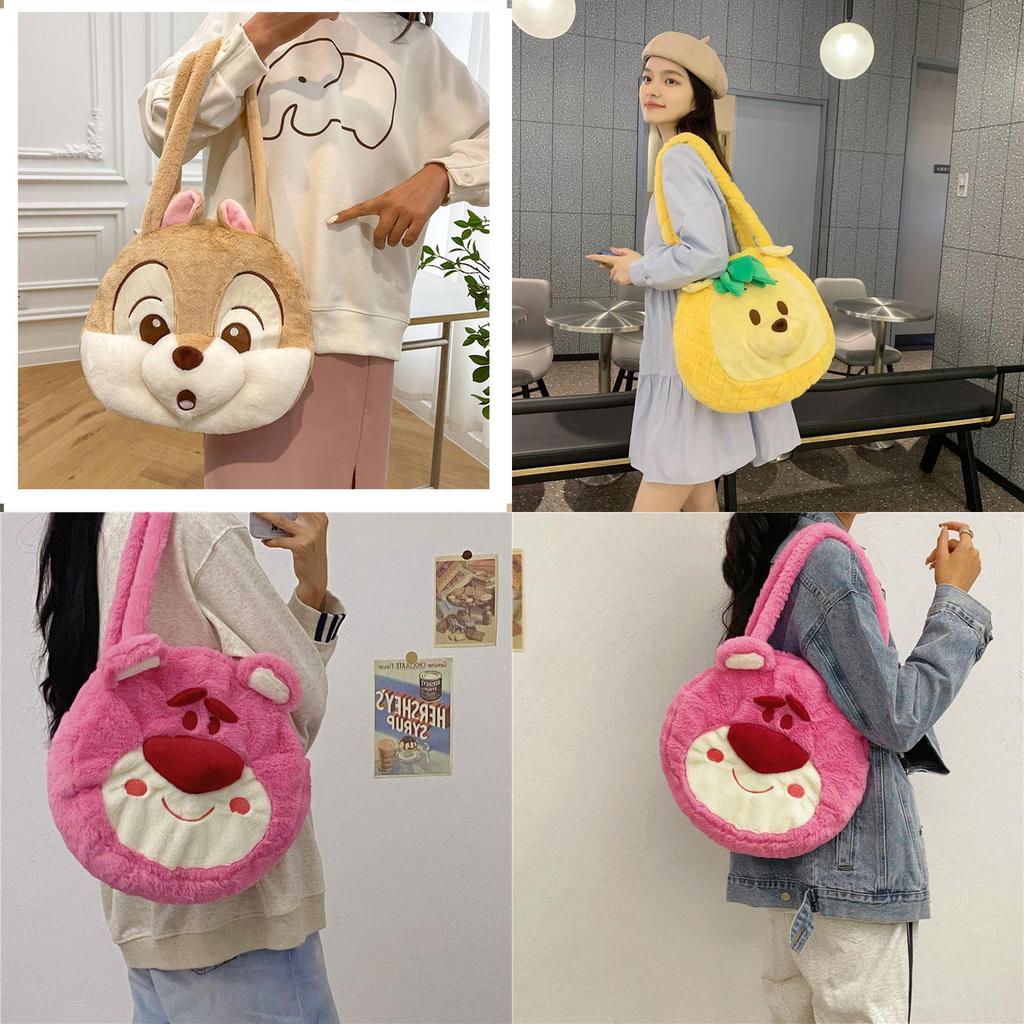 Pineapple Pup And Strawberry Bear Plush Cartoon Shoulder Bag Large Capacity Tote For Everyday Use