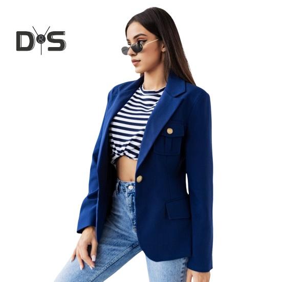 Women Suit Coat Lapel Long Sleeve Flap Pockets Suit Jacket Solid Color Single Button Office Lady Outwear