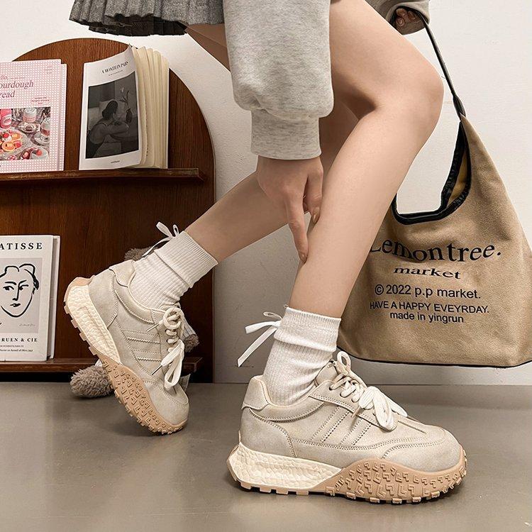 Beige Retro Feet Show Small Platform Dad Shoes Women's 2025 New Spring and Autumn Lightweight Height Increase Versatile Leisure Sports