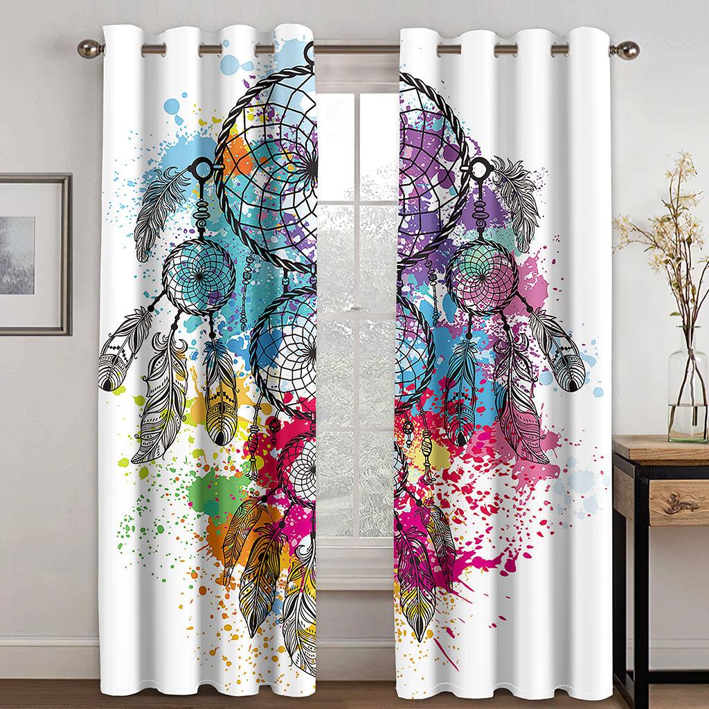 Zasłony tkane z nadrukiem łapacza snów Dwie niezależne zasłony po lewej i prawej stronie Zasłony zaciemniające do sypialni
