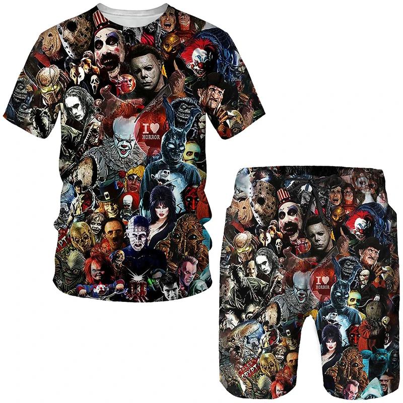 Completo estivo da uomo con stampa 3D da clown T-shirt e Pantaloncini Set da 2 Pezzi