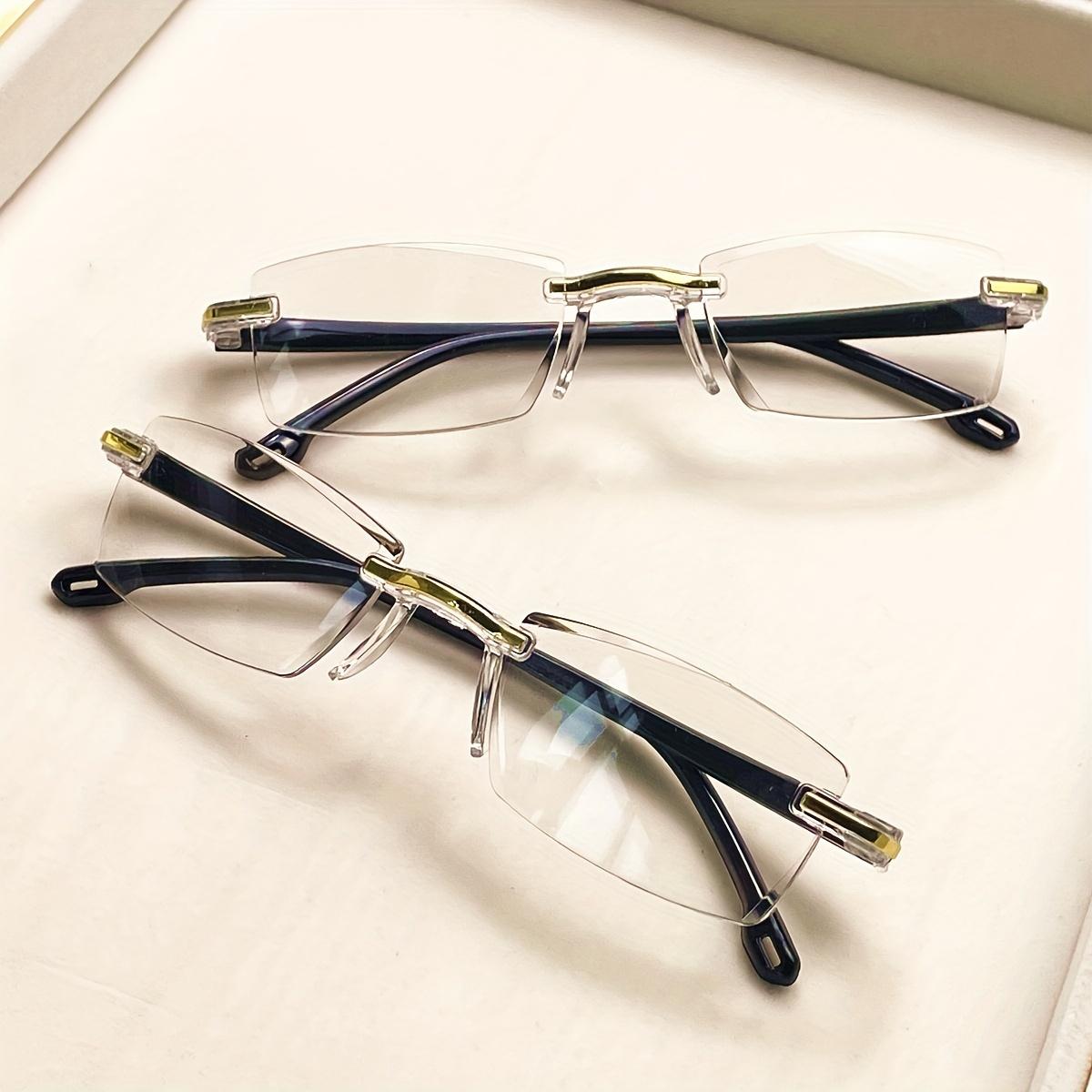 

Набор из 2 пар очков для чтения в винтажном стиле без оправы - Прямоугольная оправа Блокировка синего света Защита от усталости Унисекс Легкие ПК 1.0