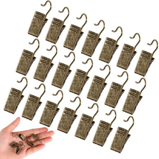 JANYUN 30 Pack Small Heavy-Duty Hook Clip Set Metal Curtain Hangers Clips for Clip Photo Home Decoration Art Craft Display - Black