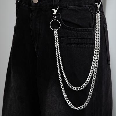 Corrente de Calça Versátil de Camada Dupla, Jeans Tendência e Descolado Personalizados para Street Hip-Hop, Corrente de Cintura, Macacões Masculinos e Femininos, Acessórios