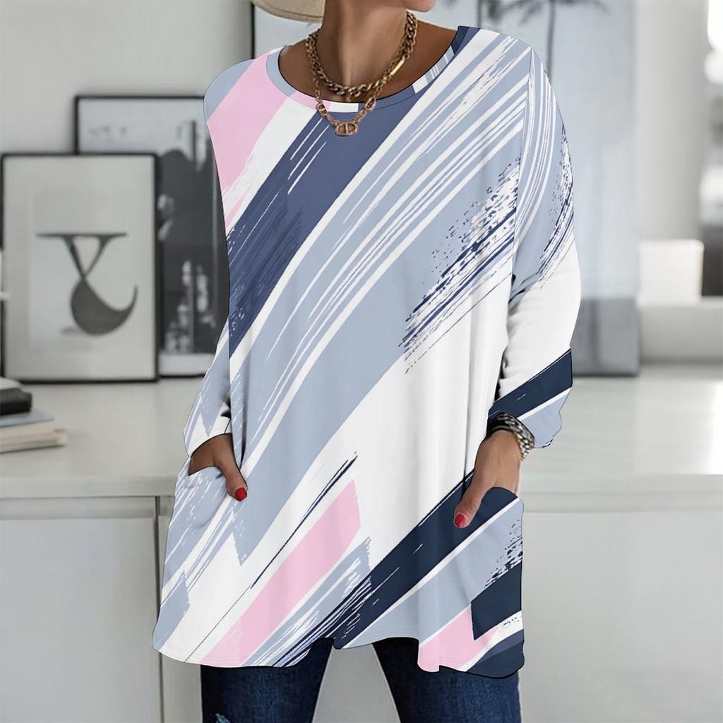 Ladies Round Neck Oversized Long Sleeve Shirt Soft Comfy Tops For Home Loungewear