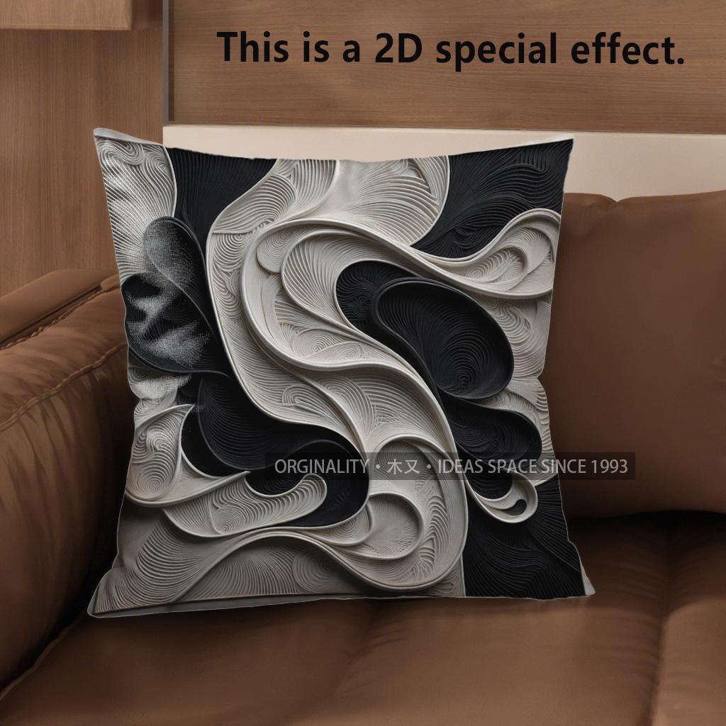 2D Abstract Black & White Patterned Throw Pillows Pattern Cushion Cover Suitable For Sofa Bedroom Car Pillow Cover