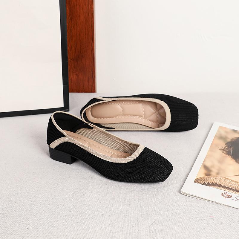 Women's Slip-On Square Toe Knit Heels Comfortable Block Heeled Loafers Elegant Chunky Low Heel Pumps Casual Office Work Wedding Dress Shoes for Women