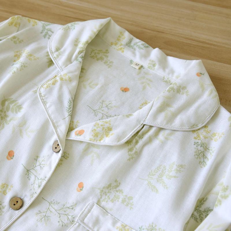 2025 Neues Frühjahrs- und Herbst-Damen-Pyjama-Set 100% Baumwollgaze Einfach Langarm Lange Hose Zweiteiliges Heimkleidungsset