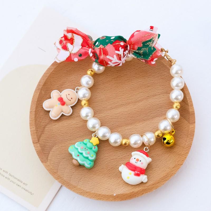 Christmas Pet Collar Cute Pearl Necklace Cats Dogs Xmas Gift Santa Elk Snowman Gingerbread Tree