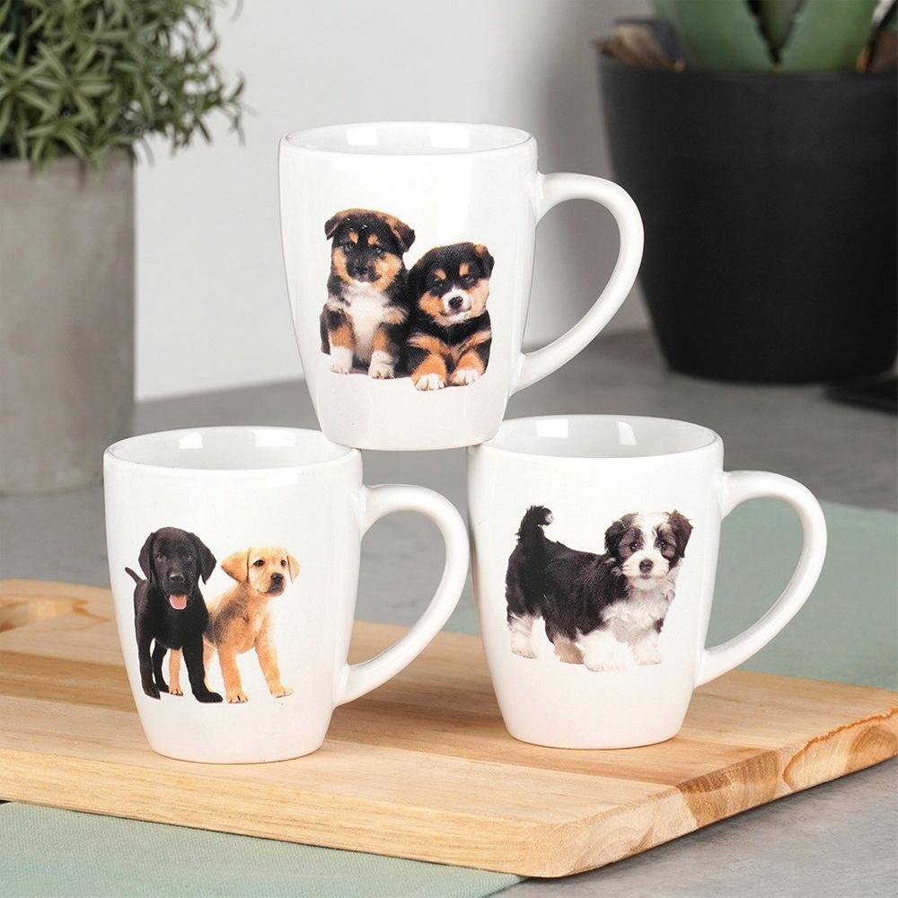 3x Mugs Dogs Puppies Set of Mugs for Drinking Coffee Tea Herbs As a Gift