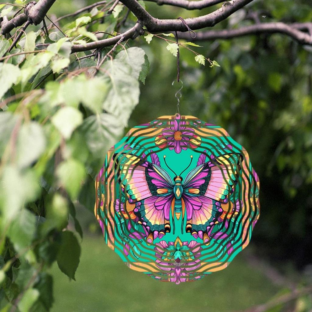 10 Zoll Metall Schmetterling Windspiel Duale Drehrichtung mit Haken Keine Batterie benötigt Perfekt für Garten Hof Dekoration Geschenk für Familie Freunde