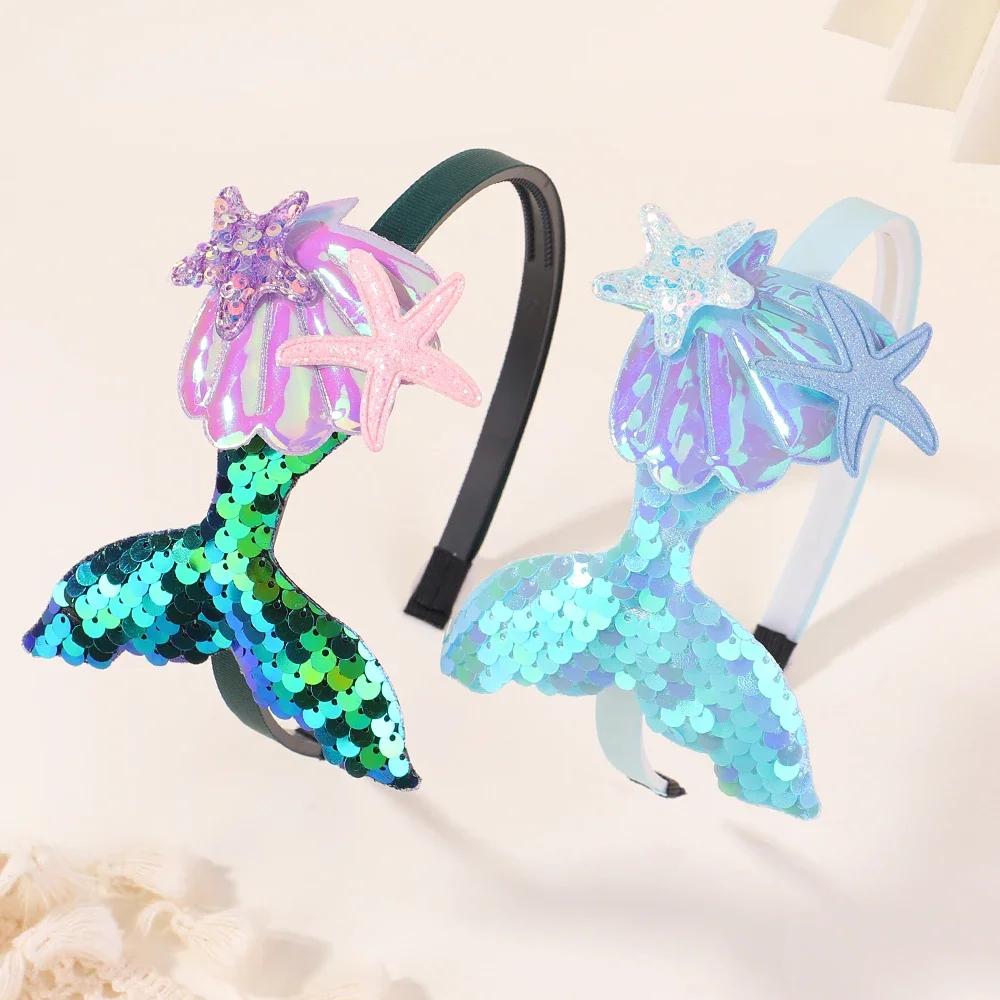1PC Mermaid Princess HairBands for Girl Shining Sequins Starfish Headband Lovely Creative Sweet Handmade Headwear Hair Accessory