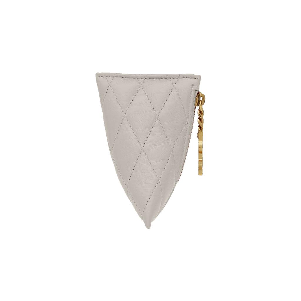 Saint Laurent Ysl Berlingo Geometric Shape Gold Logo Pendant Quilted Charm Small Lambskin Wallet Women Wallet White 669925-1EL01-9207