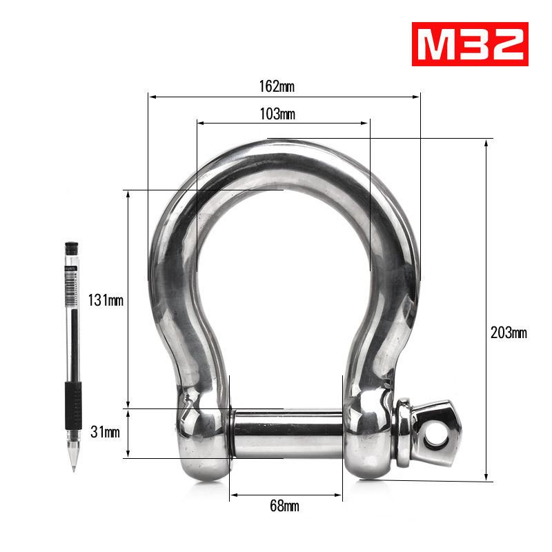 304 Stainless Steel Bow Shackle - Tow Hook, Marine Rope Ring, Chain Lifting Rigging Connector