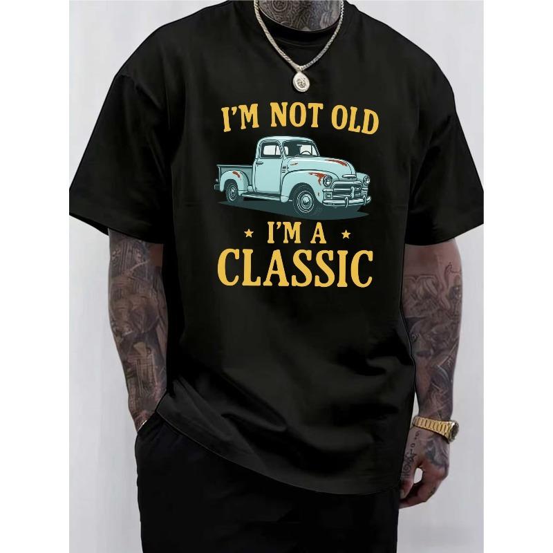 European sizes Men s Retro Blue Pickup Truck Graphic T-Shirt - I M Not Old, I M Classic Design, Casual Crew NecK S чёрный