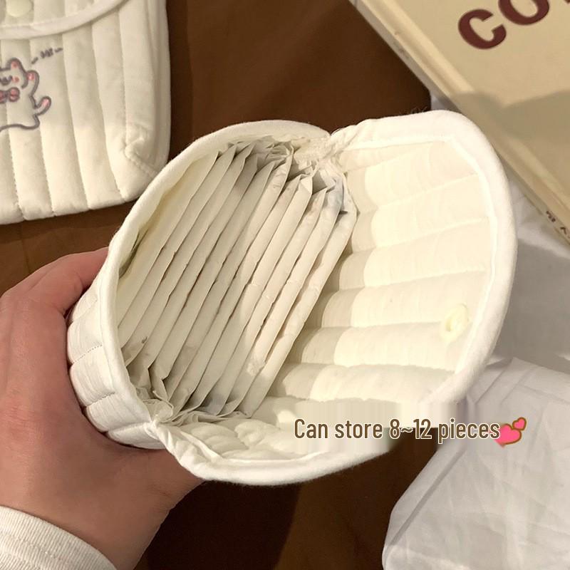 Cute Cartoon Embroidered Period Pad Bag - Portable Menstrual Cup & Sanitary Napkin Holder