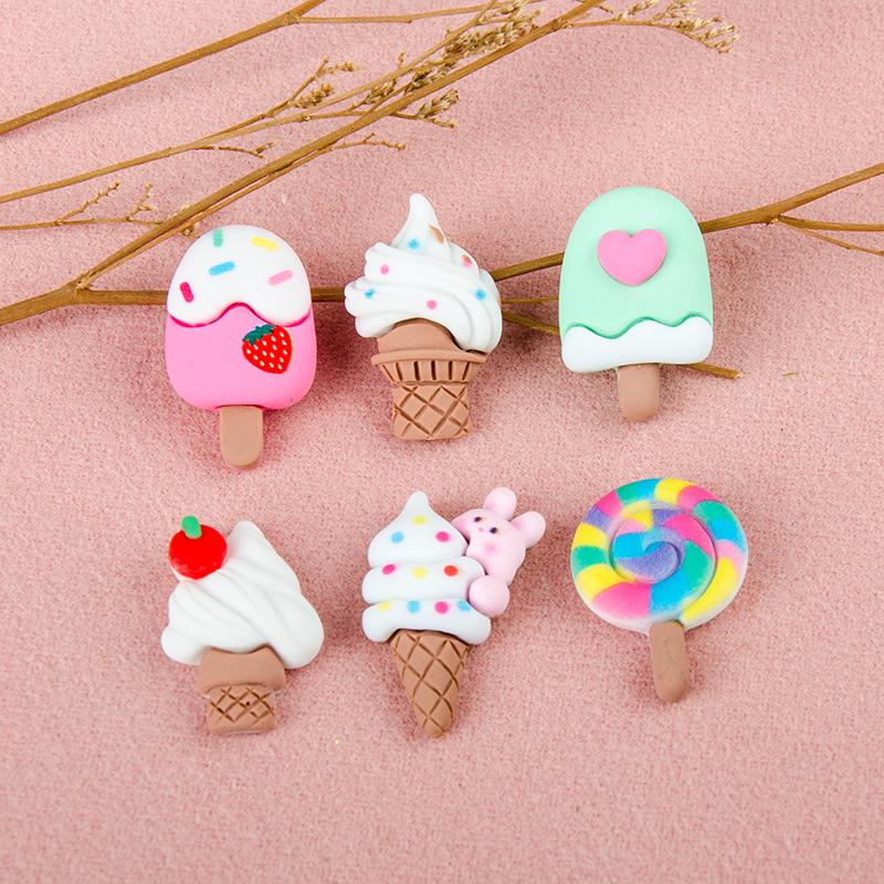 10 Stück Harz Bunt Cartoon Hase Kirschkegel Sahnelutscher Eis am Stiel Notizbuch Flache Rückseite 3D Lebensmittelfigur DIY Dekor Bastelbedarf