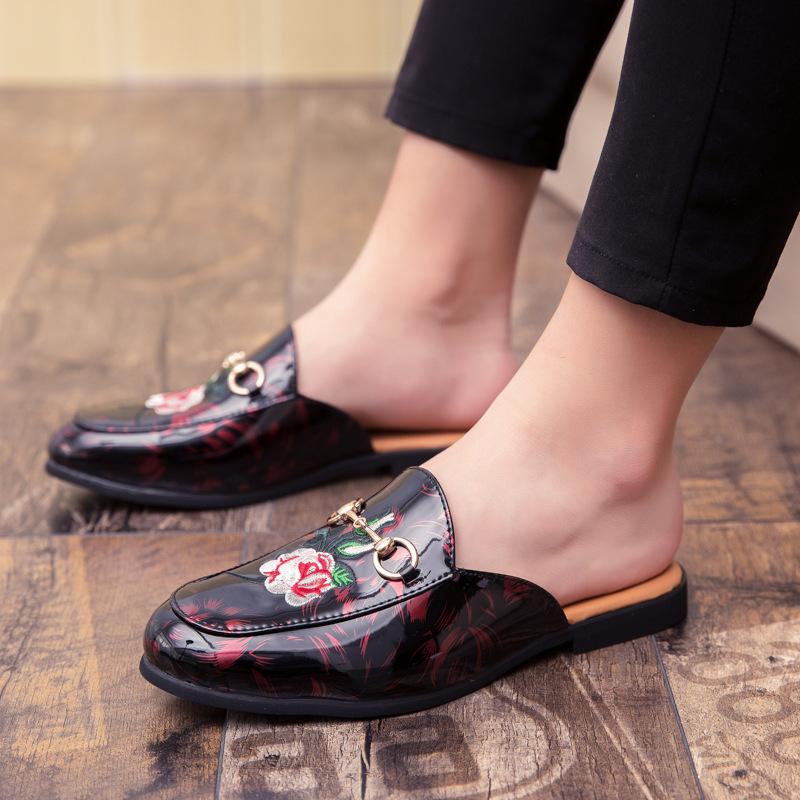 Half Slippers Summer No Heel Lazy Couple Slippers Horse Buckle Bean Shoe Leather Slippers