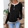 Fall Winter Women's Fake Two-piece Crew Neck Button Pullover Brushed Long Sleeve T-shirt, Casual Top for European American Crossborder