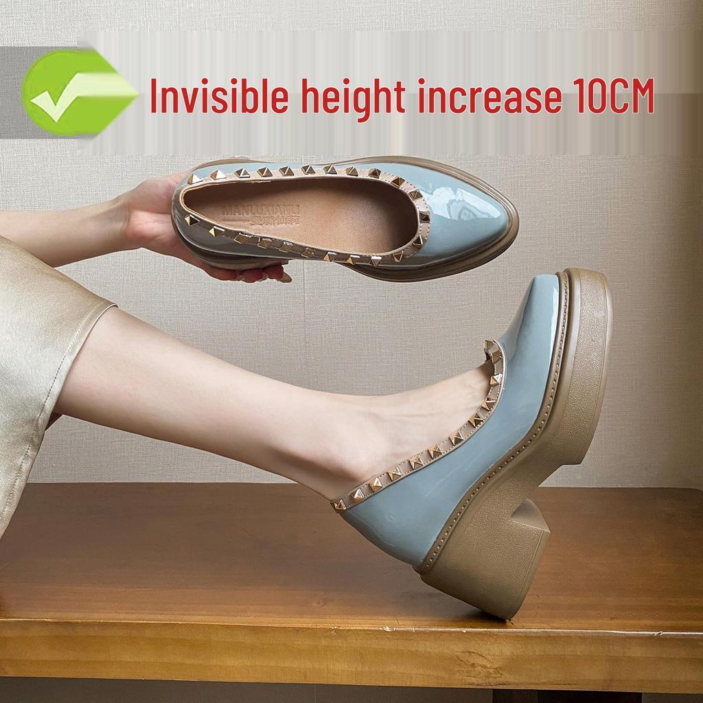 2025 Damskie buty w stylu koreańskim ze szpiczastym noskiem i ukrytym obcasem - Ćwiekowane, kolorowy blok, lakierowana skóra