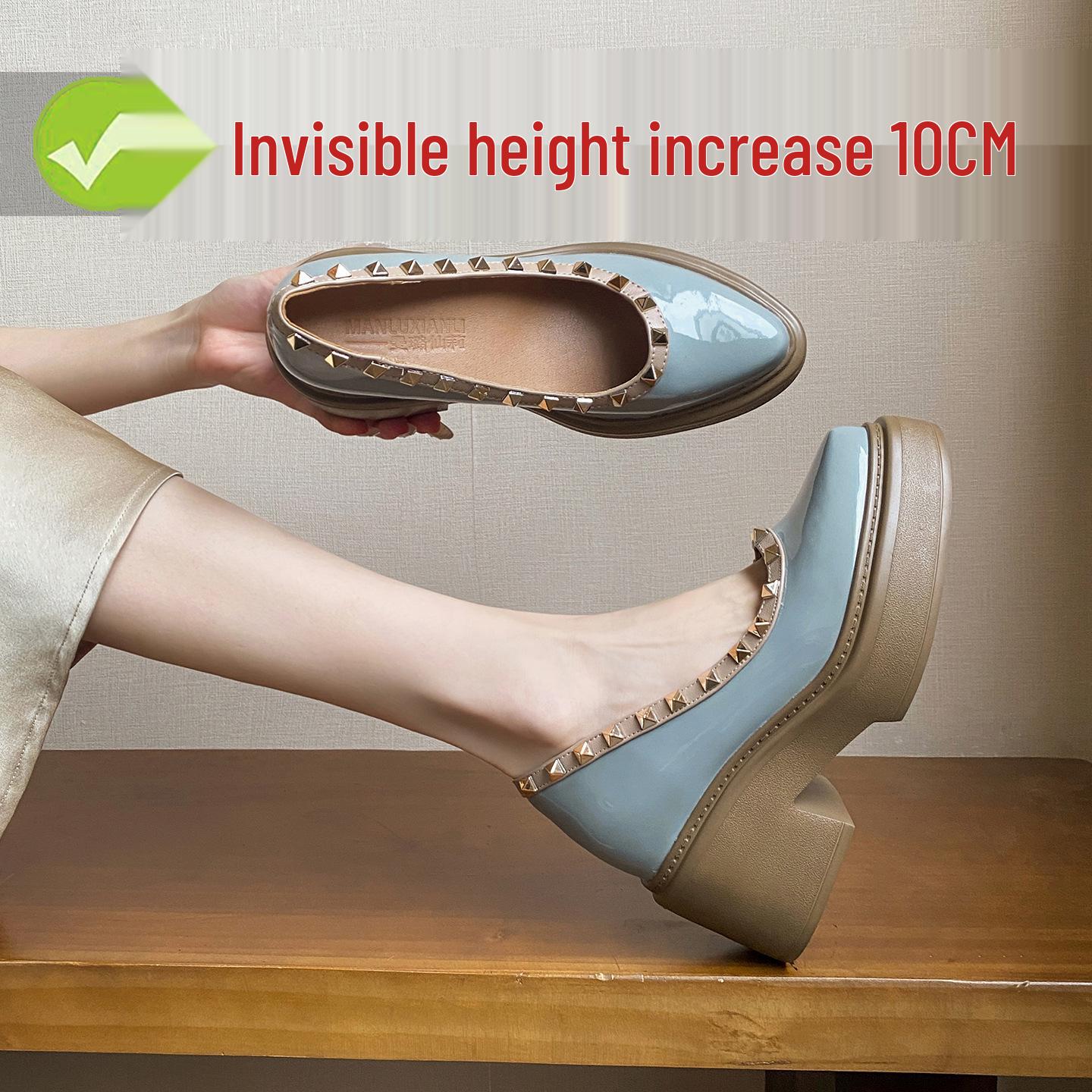 

Женская обувь в корейском стиле 2025 года с острым носком и скрытым каблуком - Клепки, цветной блок, лакированная кожа 33