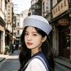 Blue Striped Stripe Sailor Hat Y2K Beret Hat Fashion Captain Hat  Spring