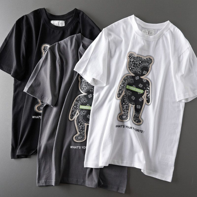 Original Tail Single Cut Label New Arrival Pure Cotton Bear T-shirt Men's Short Sleeve Fashion Brand All-Matching Export Men's Clothing Men Tops