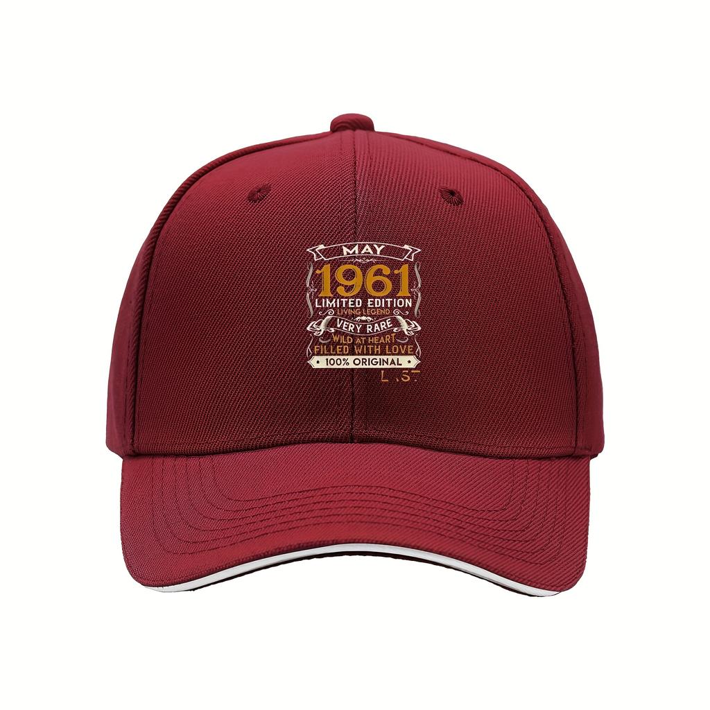 1 1961 Limited Edition Adjustable Baseball Cap  Black with Gold Breathable Unisex Outdoor Running