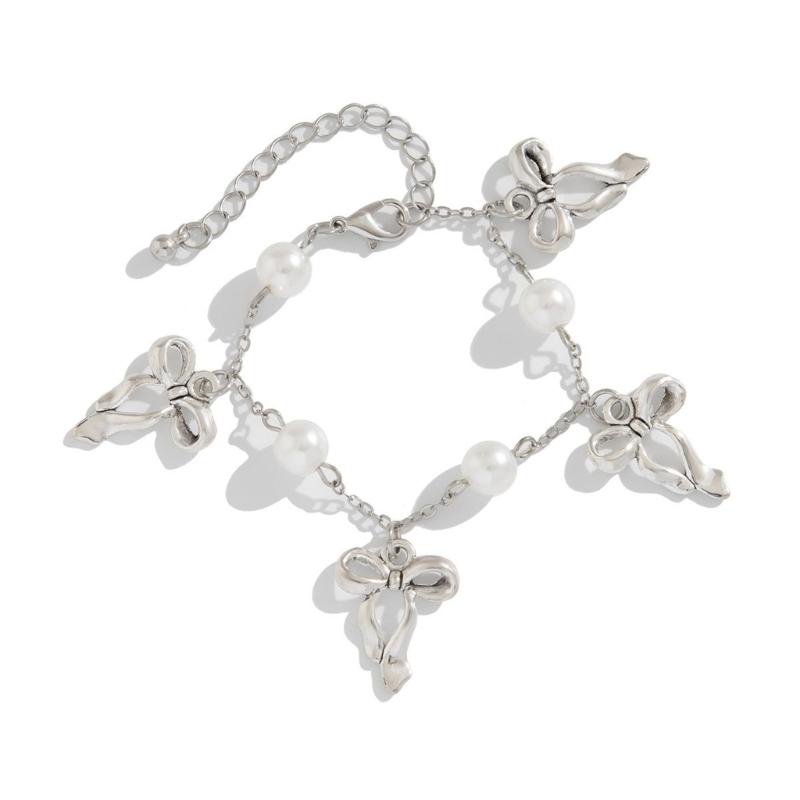 Schleifenquasten-Armband mit Kunstperlen-Akzent Modisches Schleifenquasten-Armband für Mädchen Zeigt Anmut