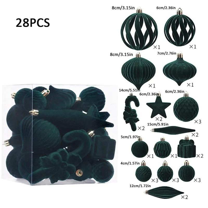 28pcs/set Christmas Flocked Shaped Christmas Ball Set New Year Party Decoration Christmas Balls Gift Box