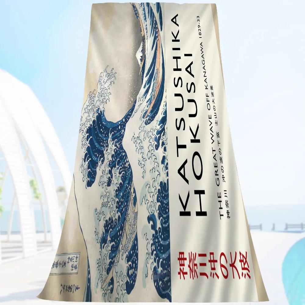 Japan Scenery Waves Beach Towel Cartoon Cute Summer Kids Large Bath Pool Beach Towel Microfiber Absorbent For Swimming Travel