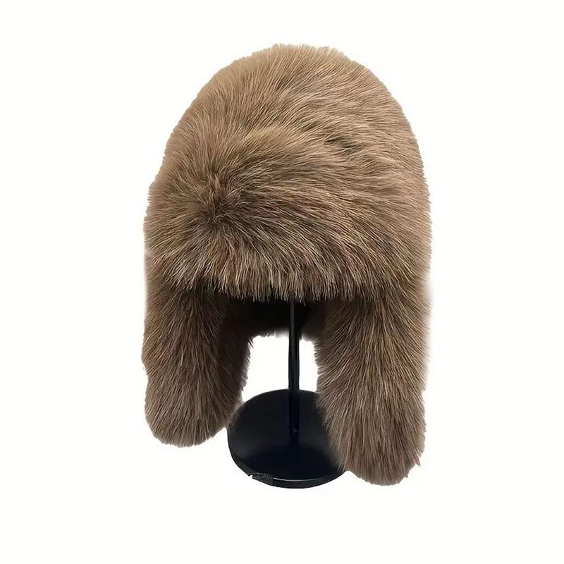 Women's Winter Lei Feng Hat with Faux Fox Fur Ear Protection - Warm, Thick, and Windproof
