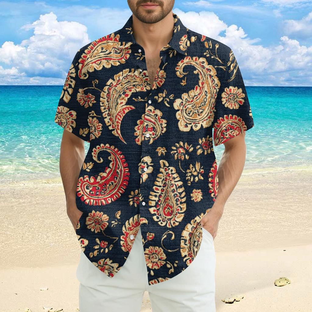 Men's Fashion Casual Loose Hawaiian Print Short-sleeved Shirt