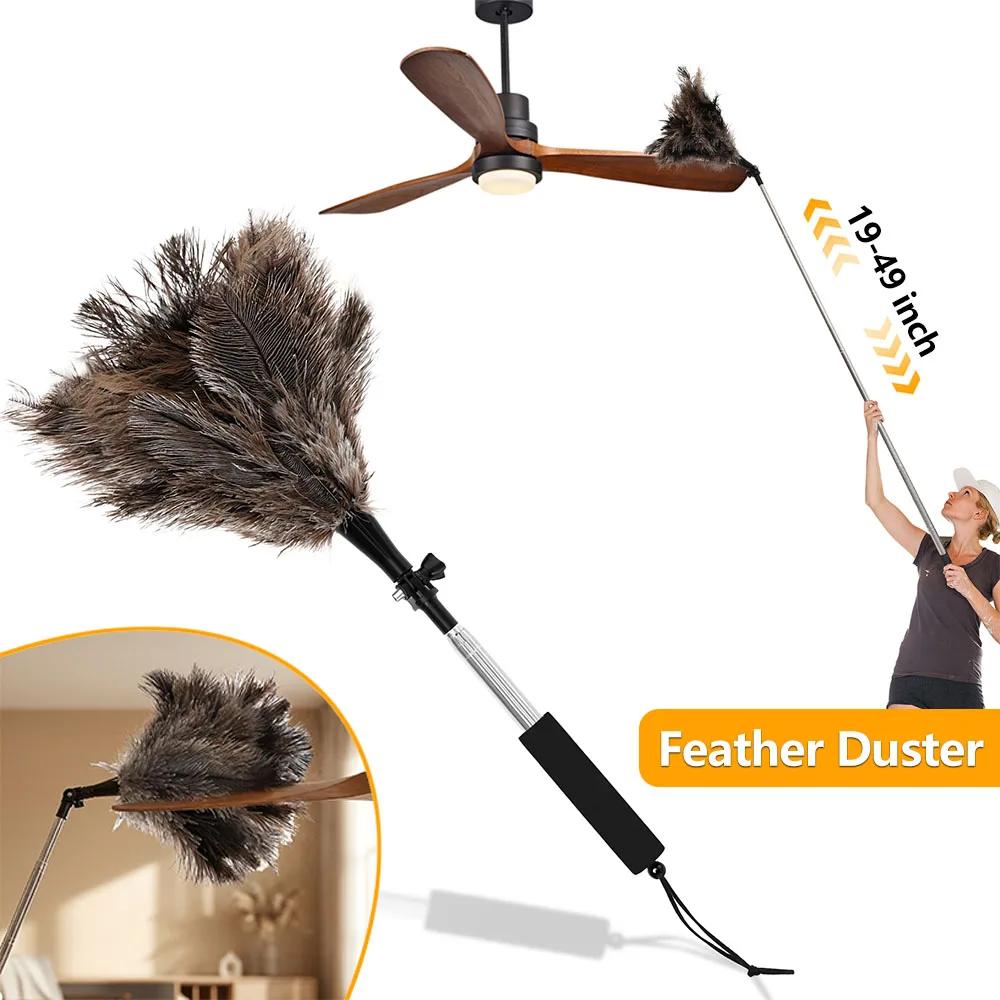 19-49 inch Extendable Feather Duster Handheld Bendable Ostrich Feather Duster Multipurpose Home Cleaning Tool for Ceiling Fan