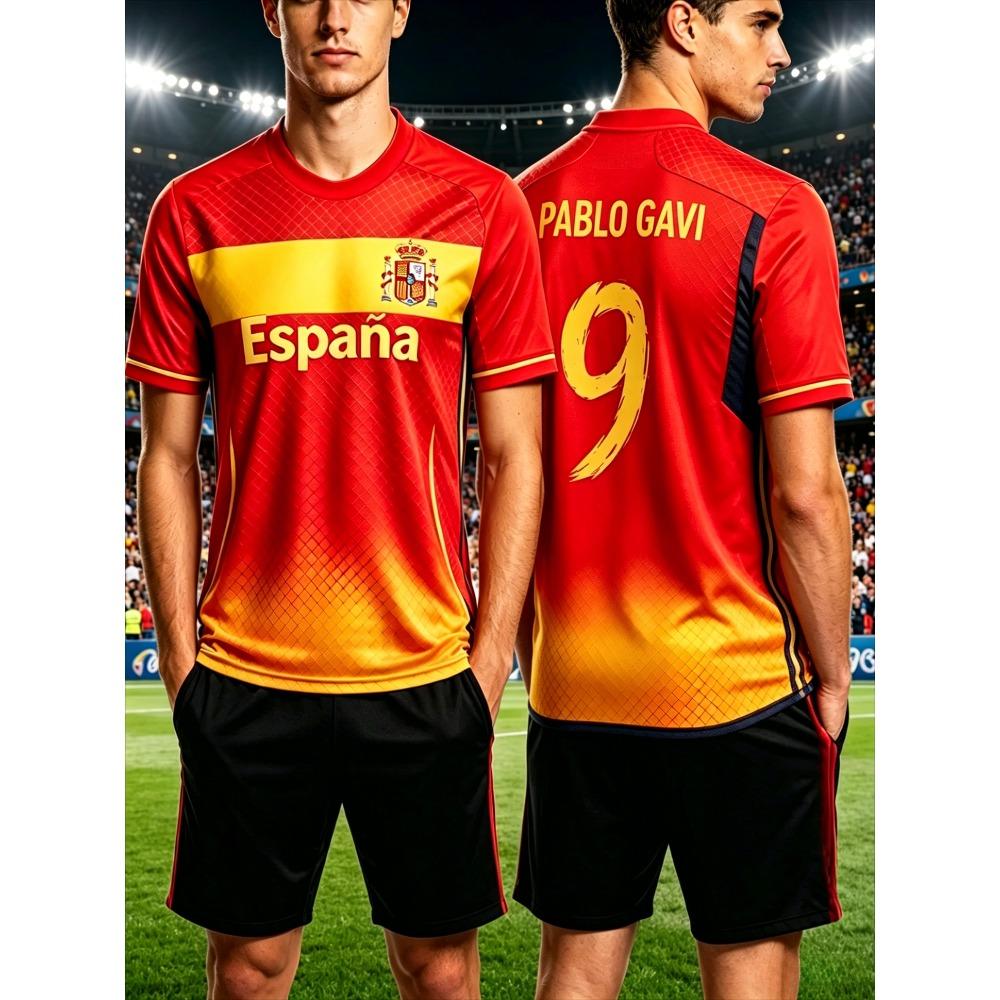 Heren T-shirts voor de Zomer Spaans Jersey T-shirt Spaanse Vlag Print Buiten Sport Ademend Rond Hals T-shirt Dames T-shirt