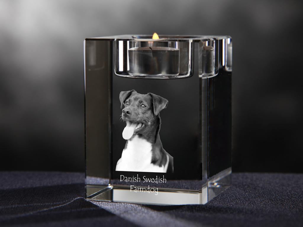Danish Swedish Farmdog – Candle holder with dog photo, crystal tealight holder | Art-Dog