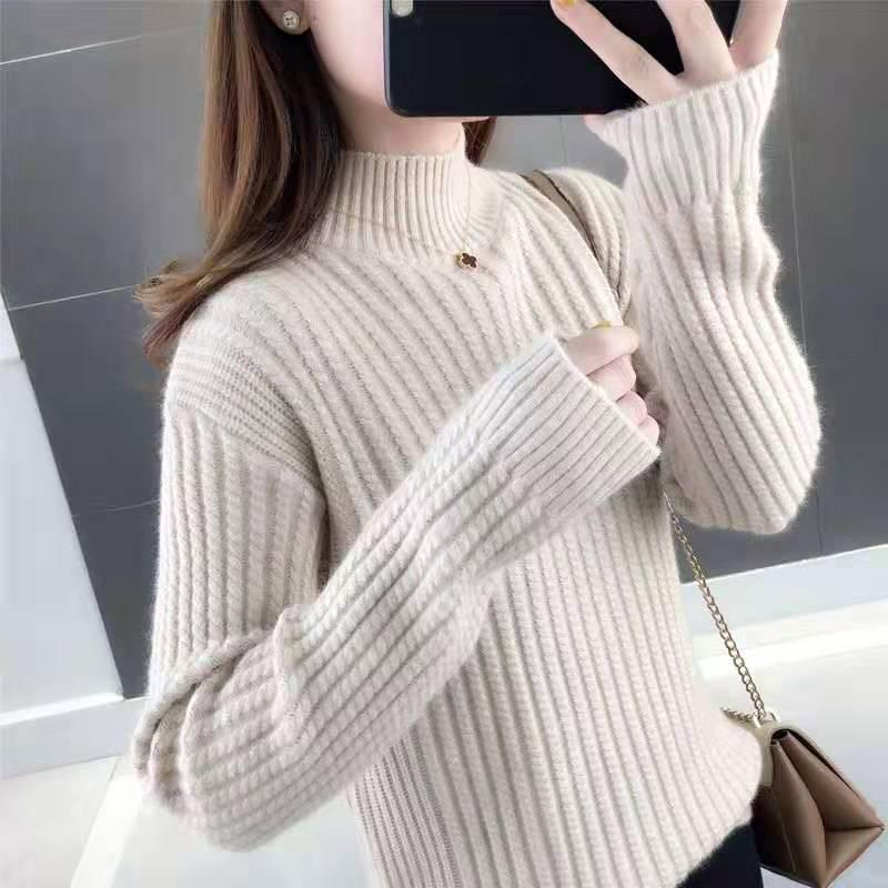Pofulove Women Half Turtleneck Thickened Warm Pullover Sweater Long Sleeve Office Short Sweatshirts