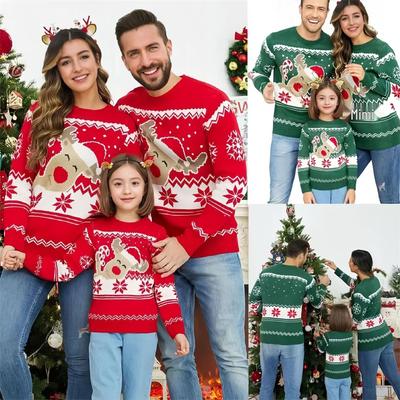 Maglione natalizio europeo e americano per genitori e figli - Pullover in maglia con renna dei cartoni animati per ragazzi e ragazze