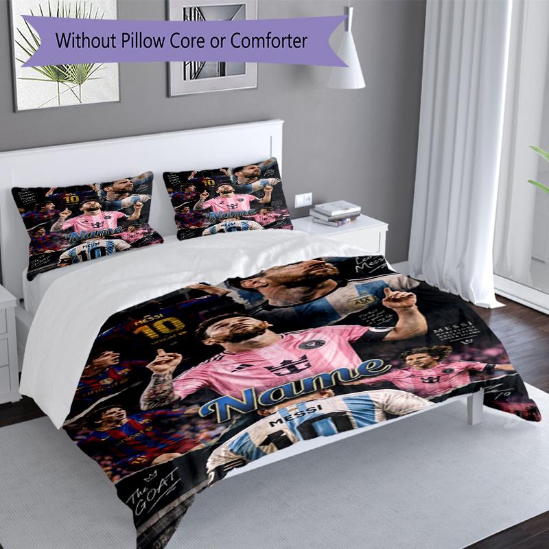 Messi Lionel Messi Goat Soccer Legend Personalized Name Bedding Set,Smooth Bed Linen for Bedroom Decor,Perfect Souvenir Gift for Soccer Lovers,Microfi