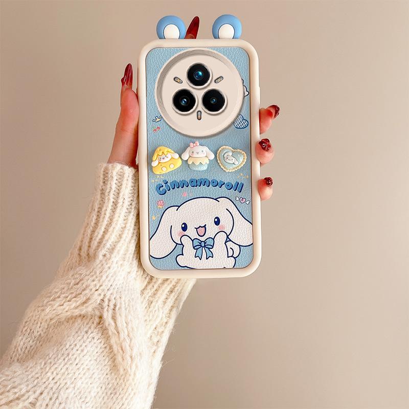 KEYSION Cute Ear 3D Cartoon Case for Realme 14 Pro+ 5G with Bracelet Silicone Shockproof Phone Cover for OPPO Realme 14 Pro 5G