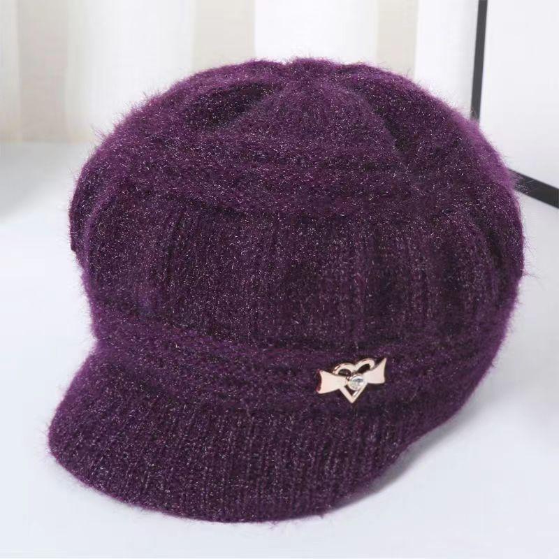Warm Knit Beanie for Women Autumn Winter Fleece Lined Earflap Hat Soft Skull Cap for Elderly Ladies Foldable Pullover Hat