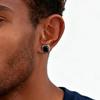Stylish Hip Hop Natural Stone Black Agate Earrings for Men, Simple Stainless Steel Square Stud Earrings, Trendy Piercing Jewelry